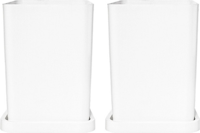 데일드 플라스틱 인테리어 사각 화분 13 x 20 + 받침 세트, 화이트, 2세트