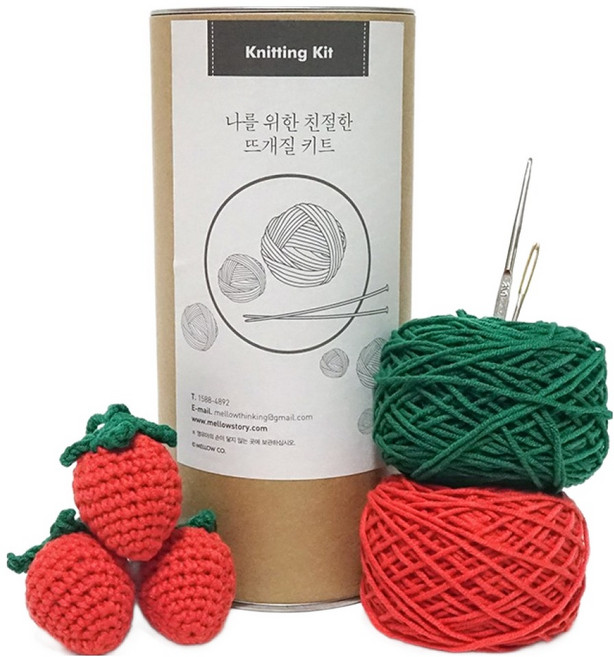 멜로우스토리 니팅키트 딸기 키링, 레드, 1개