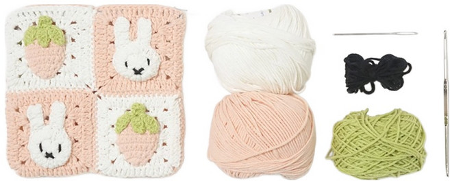 멜로우스토리 니팅키트 딸기밭 토끼 파우치, 혼합색상, 1개