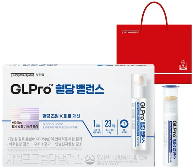 지엘프로 정관장 GLPro 혈당 밸런스 혈당조절 영양제 + 쇼핑백, 7회분, 1개 - 쿠팡