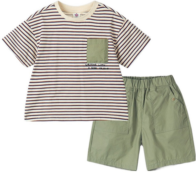 월튼키즈 아동용 스트라이프 포켓라벨 상하의 세트