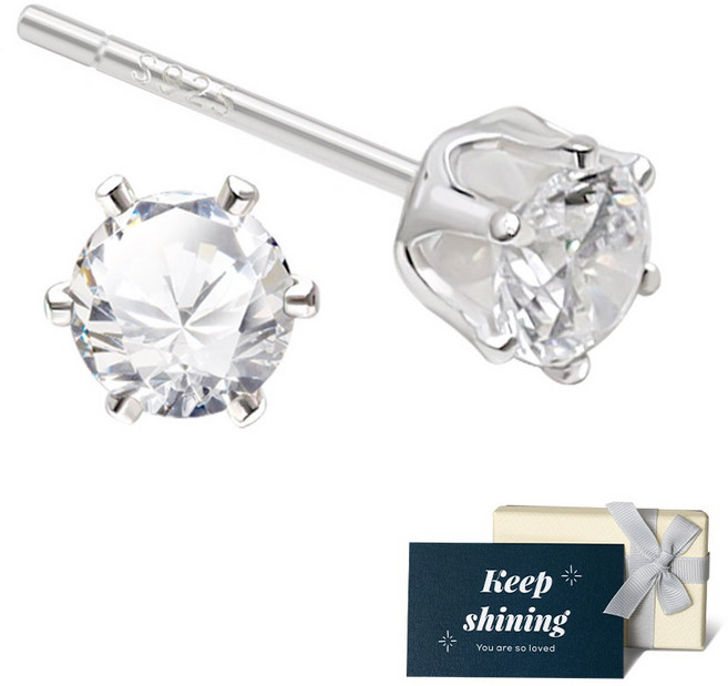Lawool stone 女性用 92.5 silver 日常基本款 6爪方晶鋯石耳環 4mm SH234