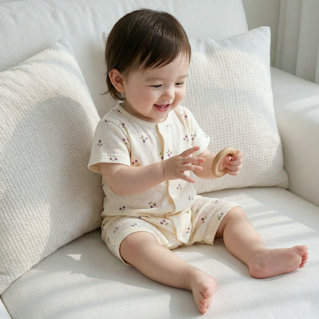 베베니즈 신생아용 쿨거즈 패턴 반팔우주복