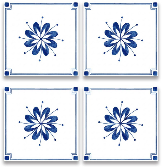 다소 미니멀 레트로 홈 카페 데코 타일 20 x 20 cm RHC-206, 블루, 4개