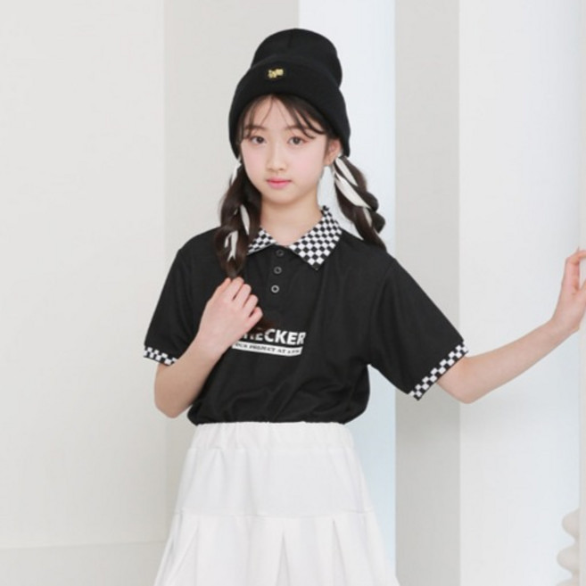 나나주니 체커카라 반팔 티셔츠