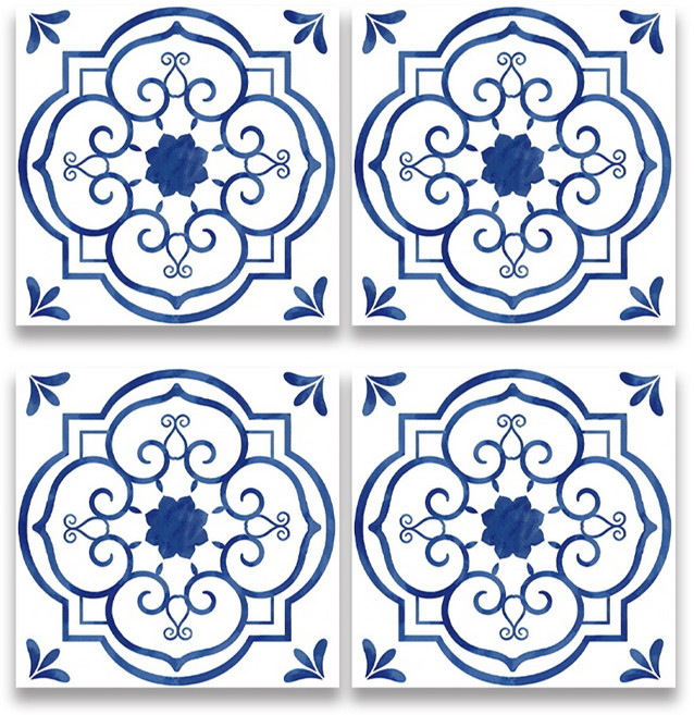 다소 미니멀 레트로 홈 카페 데코 타일 20 x 20 cm RHC-209, 블루, 4개