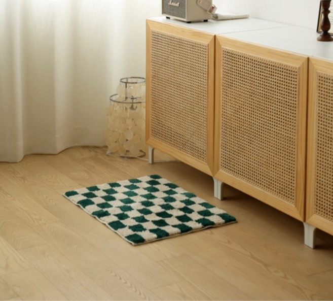체커보드 터프팅 욕실 현관 쟈가드 주방매트, 그린