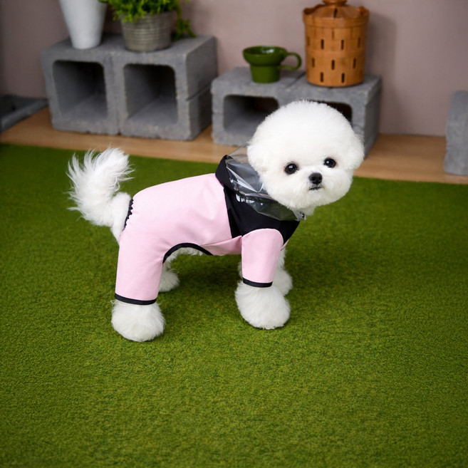 코코스튜디오 강아지 방풍 방수 코코하네스 레인코트 퍼피라인 투톤 올인원, 1개, 핑크