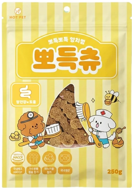 핫펫 강아지 뽀득츄 소프트 덴탈껌, 250g, 1개, 허니버터향 - 쿠팡