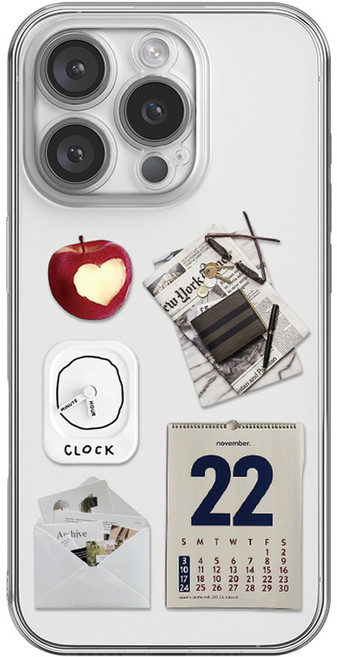 핫티몰 빈티지 콜라주 전기종 카메라 풀커버 투명 휴대폰 케이스