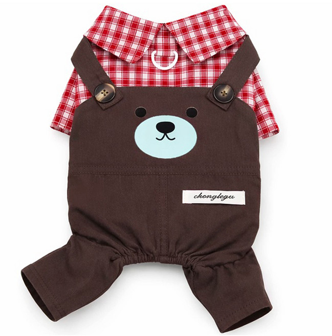코코스튜디오 고양이 강아지 코코 하네스 곰돌이 컨트리 체크 올인원, 1개, 브라운
