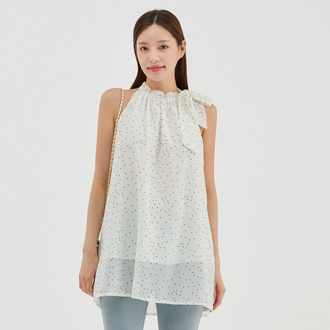 엘쏘 프렌치 무드 도트 홀터넥 리본 블라우스