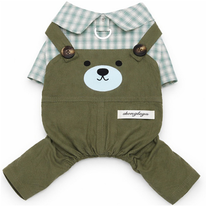 코코스튜디오 고양이 강아지 코코 하네스 곰돌이 컨트리 체크 올인원, 1개, 그린