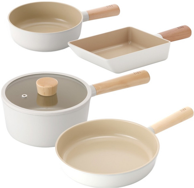 네오플램피카 인덕션 4종 후라이팬 세트, 화이트, 1세트, 쁘띠웍 18cm + 계란말이팬 + 프라이팬 24cm + 편수냄비 18cm