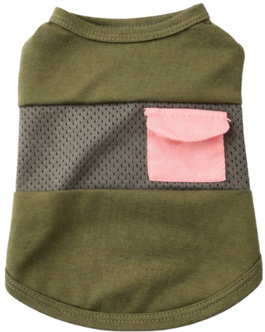 코코스튜디오 고양이 강아지 코코 쿨링 메쉬 포켓 나시티, 1개, 카키