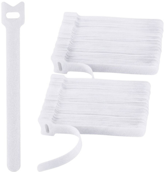 케이로만 선 케이블 정리 벨크로 타이, 화이트, 100개