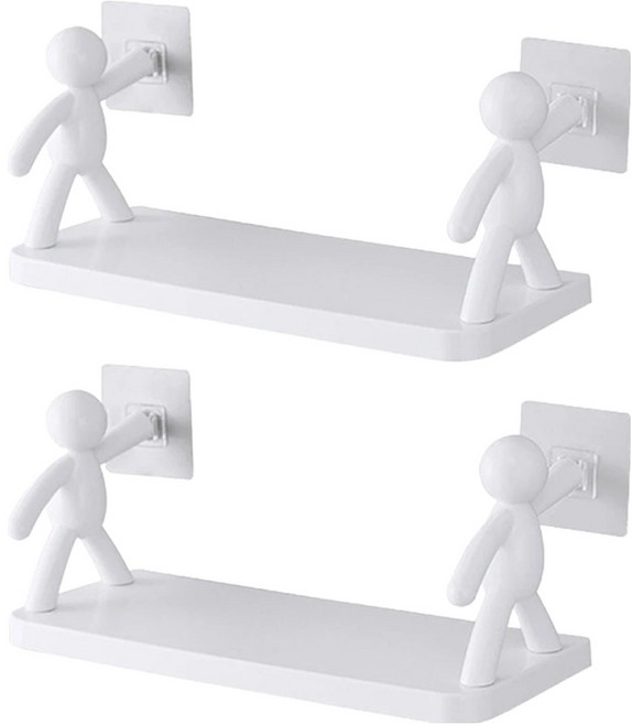 TheLiving 무타공 일자형 사람 벽걸이 선반 2p, 화이트, 1단