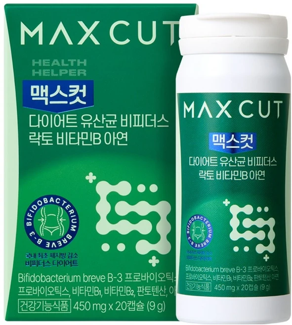 헬스헬퍼 맥스컷 다이어트 유산균 51억 CFU 비피더스 락토 비타민B 아연 9g, 1개, 20정 - 쿠팡