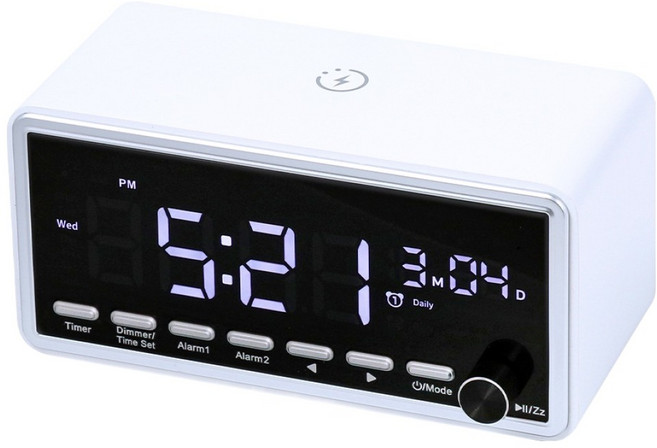 퓨전에프엔씨 고속 무선충전 알람 탁상시계 LED 15W 고속충전 블루투스 스피커, 화이트, BSR15W