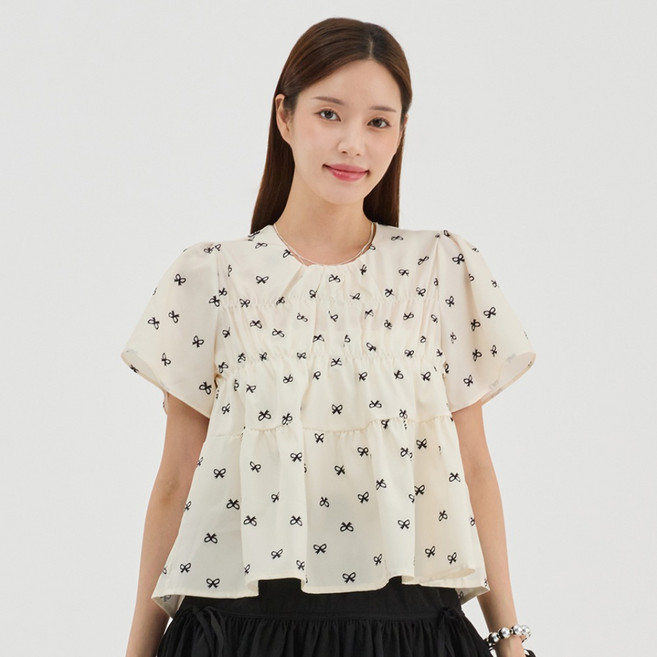 엘쏘 프렌치 무드 리본 패턴 블라우스