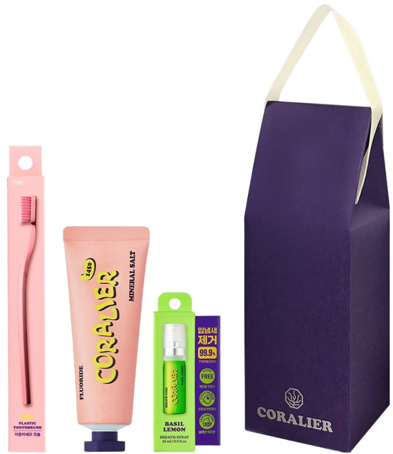 코랄리에 불소 미네랄솔트치약 + 칫솔 + 구강스프레이 싱글세트, 1세트