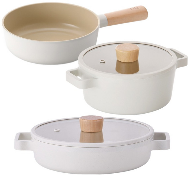 네오플램피카 인덕션 3종 세트, 화이트, 1세트, 쁘띠웍 18cm + 양수 18cm + 전골 22cm