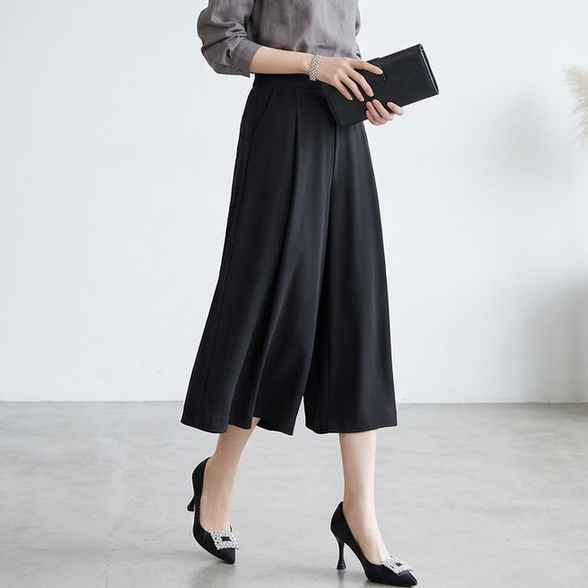 인피어스 여성용 빅사이즈 하이웨이스트 플레어 레그 카프리 팬츠 I263-0197