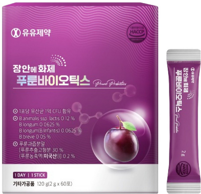 유유제약 장안에 화제 푸룬 바이오틱스 60p, 120g, 1개