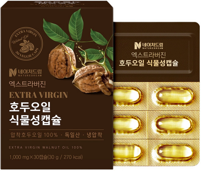 네이처드림 엑스트라버진 호두오일 식물성캡슐 30g, 1개, 30정
