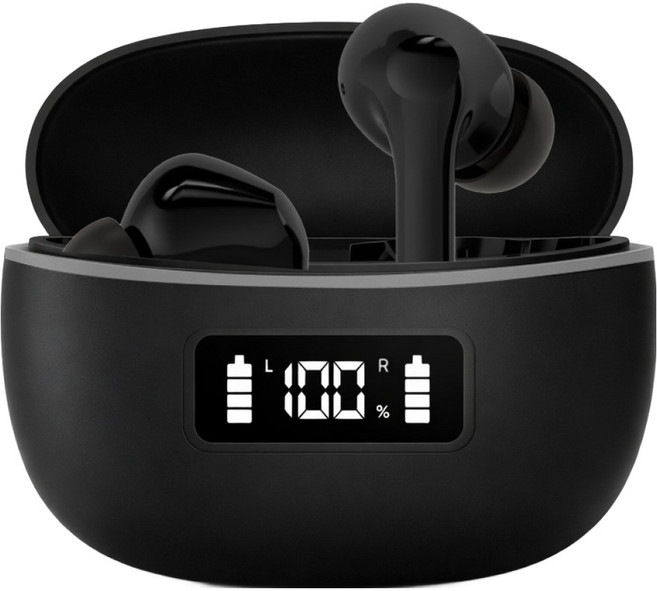 아이리버 ENC 노이즈캔슬링 LCD 배터리표시 C타입 충전 무선 블루투스 6.0 이어폰, 블랙, IB-TX4