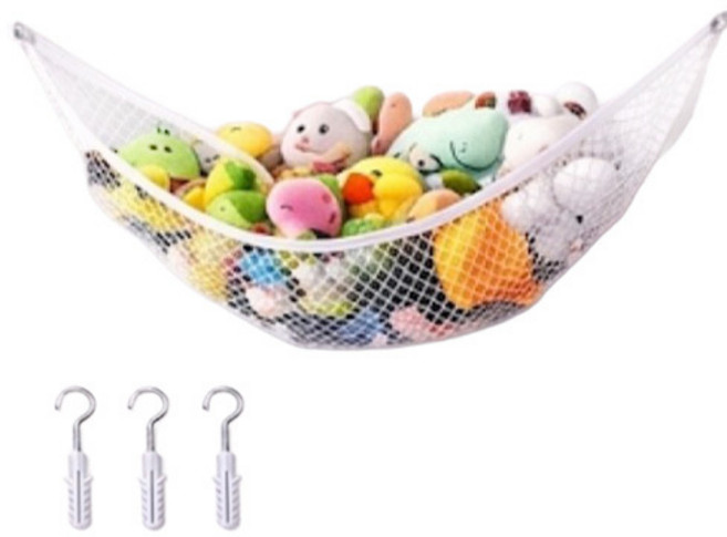 공룡마켓 아마존 어린이 인형 수납 해먹 두꺼운 망사 장난감 정리망, 흰색, 1개