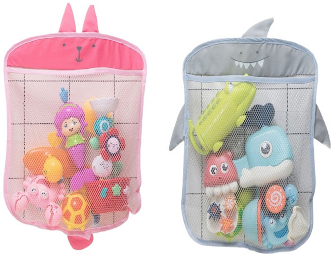 유니복스 유아용 목욕 장난감 정리 흡착식 메쉬 가방 2종 세트, 토끼 + 상어, 1세트
