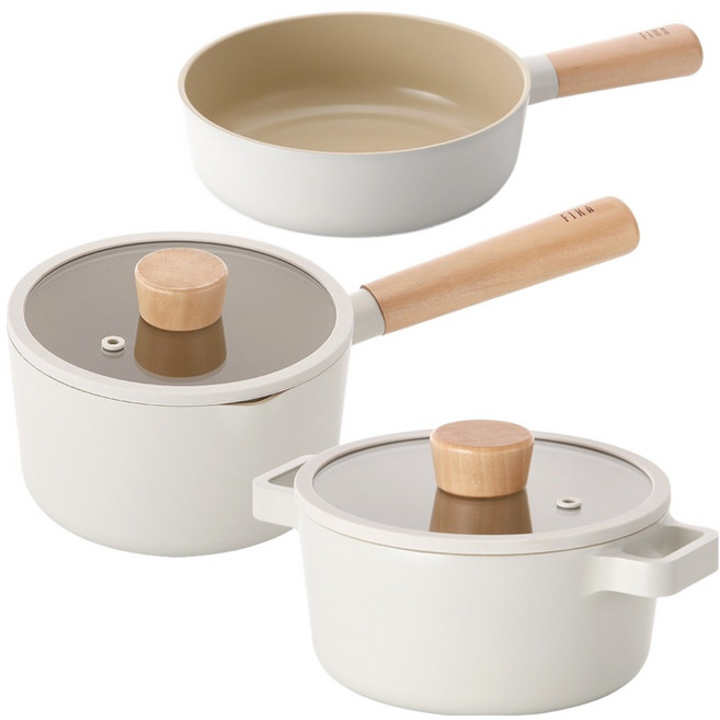 네오플램피카 인덕션 냄비프라이팬 3종 세트, 화이트, 1세트, 밀크팬 16cm + 양수냄비 16cm + 쁘띠웍 18cm