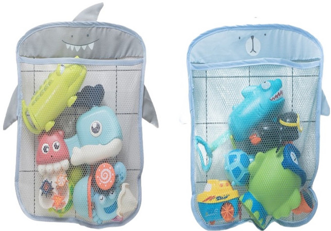 유니복스 유아용 목욕 장난감 정리 흡착식 메쉬 가방 2종 세트, 상어 + 곰돌이, 1세트