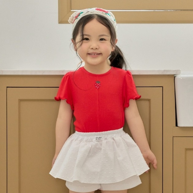 키키모라 아동용 딸기 포인트 셔링 티셔츠