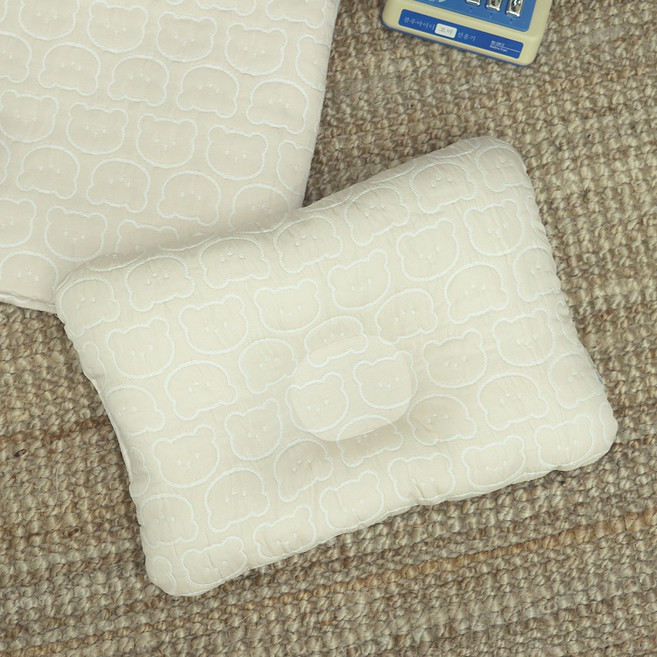 제이유니 냉감 듀라론 일체형 어린이베개, 베이지베어 키즈베개