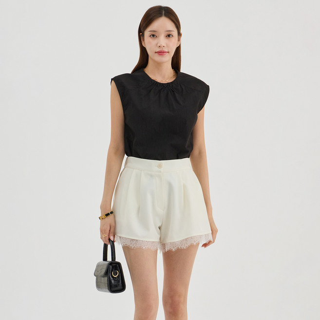 엘쏘 여성용 데일리 바스락 셔링 민소매 셔츠