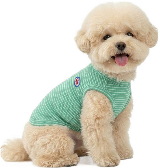 투스투스 강아지 스트라이프 민소매 티셔츠, 그린, 1개