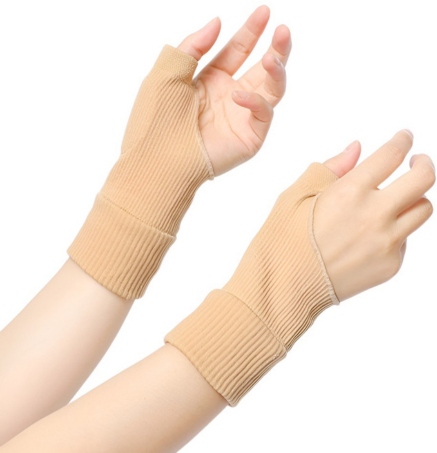 씨제이이 부상 방지 탄력 패드 손목 보호대 양손착용 세트, 베이지, 1세트