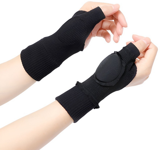 씨제이이 부상 방지 탄력 패드 손목 보호대 양손착용 세트, 블랙, 1세트