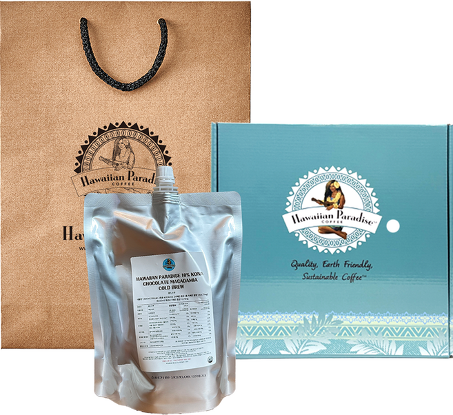 하와이안파라다이스커피 대용량 10% 코나 콜드브루 파우치 초코렛 마카다미아 + 쇼핑백, 1개, 1개입, 1L
