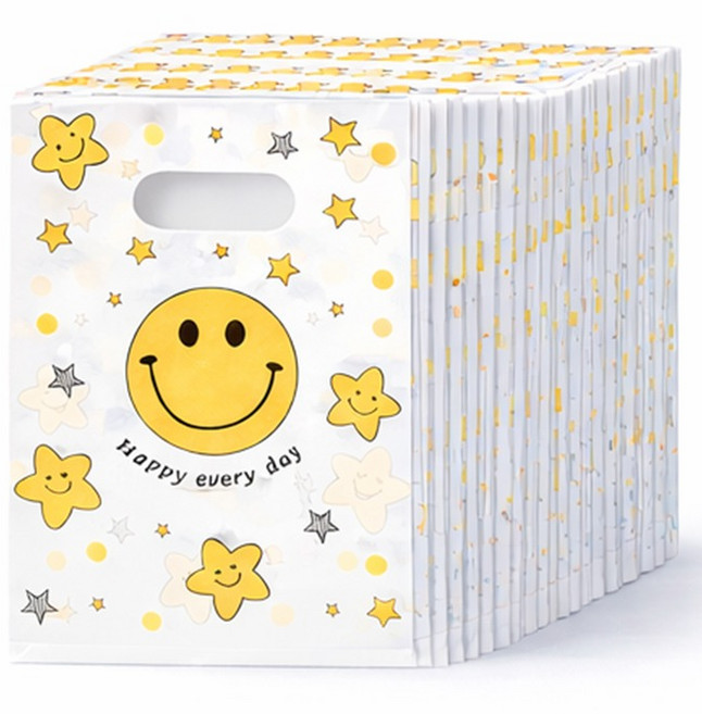 아싸레 PE 손잡이 비닐봉투 쇼핑백 미니 15 x 20 cm 100p, 스마일, 1개