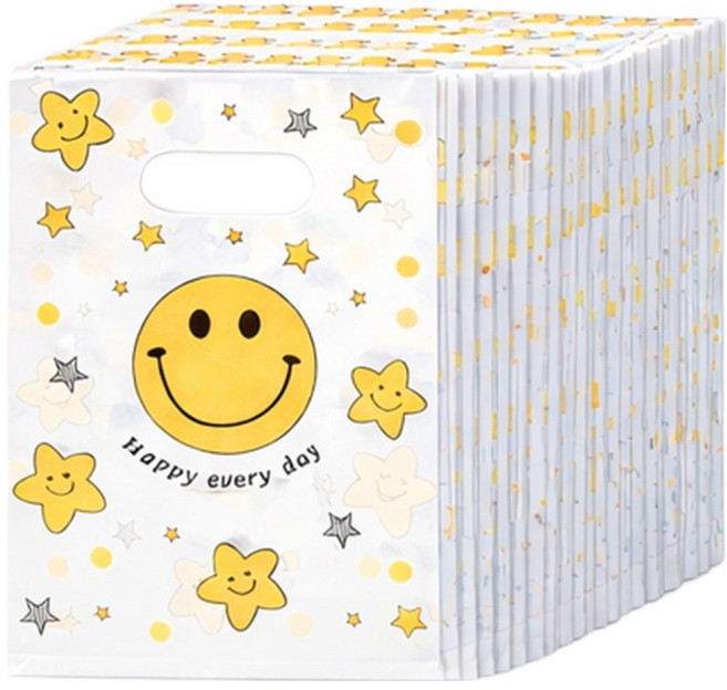 아싸레 PE 손잡이 비닐 쇼핑백 대 30 x 40 cm, 스마일, 100개