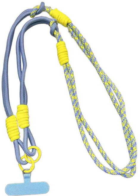 엠베이스 네온 파라코드 더블컬러 링연결 숄더 스마트폰 바디스트랩 목줄 90cm, 블루옐로우믹스, 1개