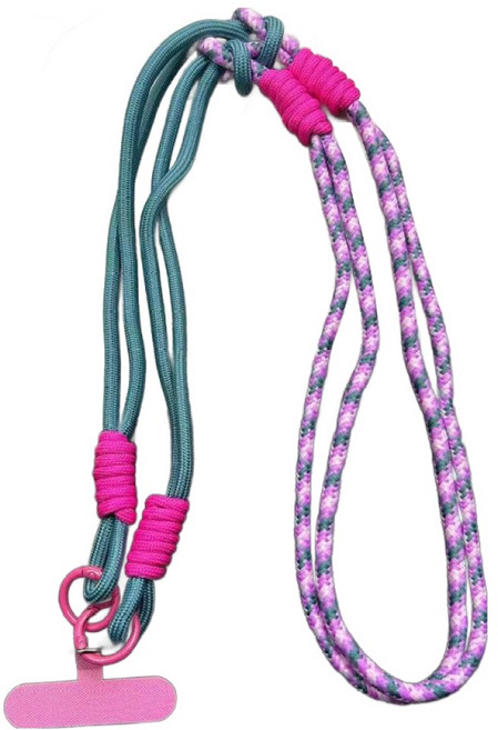 엠베이스 네온 파라코드 더블컬러 링연결 숄더 스마트폰 바디스트랩 목줄 90cm, 청록퍼플믹스, 1개