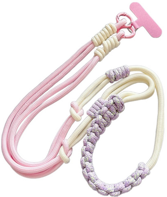 엠베이스 파스텔 래핑 코일장식 브레이슬릿 스마트폰 크로스 바디체인 목끈 120cm, 핑크크림믹스, 1개