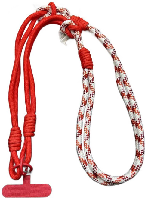 엠베이스 네온 파라코드 더블컬러 링연결 숄더 스마트폰 바디스트랩 목줄 90cm, 레드화이트믹스, 1개