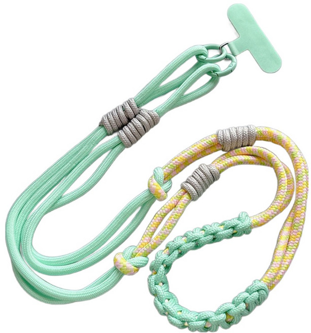 엠베이스 파스텔 래핑 코일장식 브레이슬릿 스마트폰 크로스 바디체인 목끈 120cm, 민트옐로우믹스, 1개