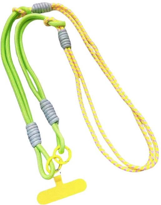 엠베이스 네온 파라코드 더블컬러 링연결 숄더 스마트폰 바디스트랩 목줄 90cm, 라임옐로우믹스, 1개