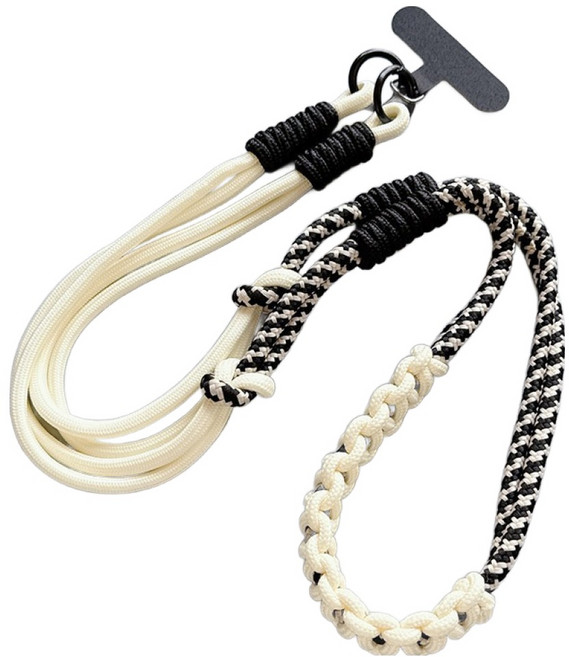 엠베이스 파스텔 래핑 코일장식 브레이슬릿 스마트폰 크로스 바디체인 목끈 120cm, 아이보리블랙믹스, 1개